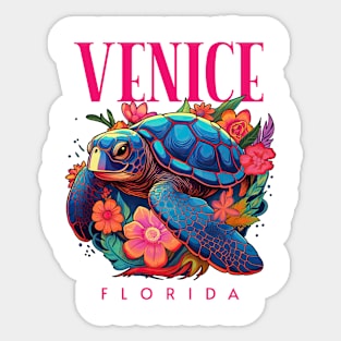 Venice Florida Floral Beach Turtle Souvenir Sticker